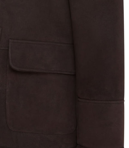 Men's Classic Brown Real Sheepskin Shearling Suede Leather Coat Jacket