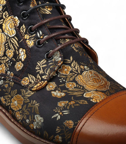 Justin Reess Men's Brown Floral Print Leather Oxford Ankle Boots - Adam