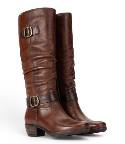 Pikolinos Women's Brown Leather Heel Knee-High Long Boots - Utiel