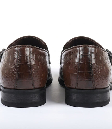 Men's Brown Vegan Leather Double Monk Strap Loafer Shoes