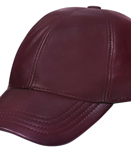 Unisex Real Nappa Leather Adjustable Golf Snapback Plain Baseball Cap Hat - Burgundy
