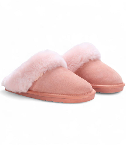 Women's Genuine Sheepskin Pink Suede Mule Winter Slippers - Luna