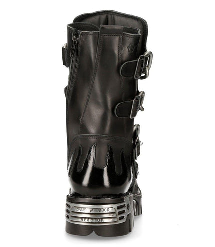 New Rock Black Spiked Mid-Calf Gothic Boots - 727-S1