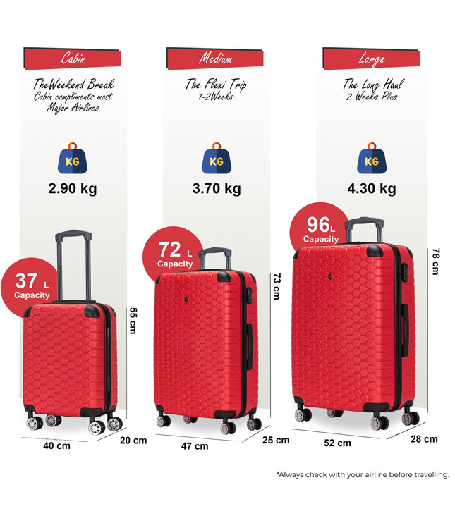 Noda Set of 3 Hard Shell Suitcase in Red