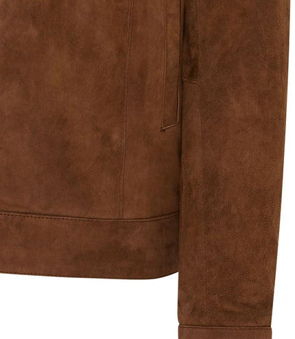 Mens Retro Brown 100% Goat Suede Leather Harington Biker Jacket - Brown