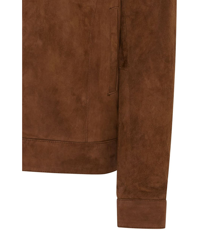 Mens Retro Brown 100% Goat Suede Leather Harington Biker Jacket - Brown