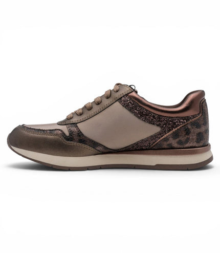 Tamaris Womens Taupe Faux Leather Fashion Lace Up Sneakers - 23613-46