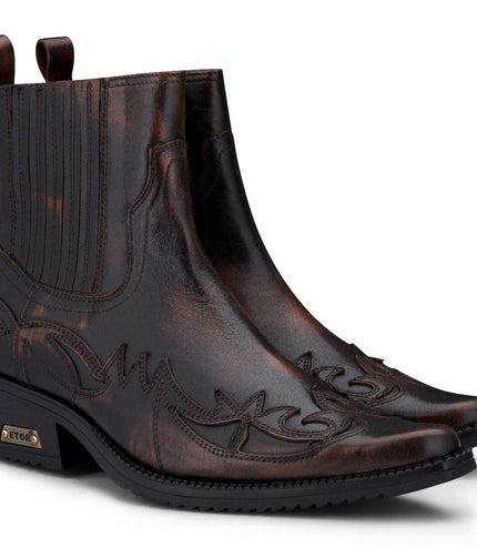 Mens Black/Brown Winklepicker Cowboy Ankle Boots
