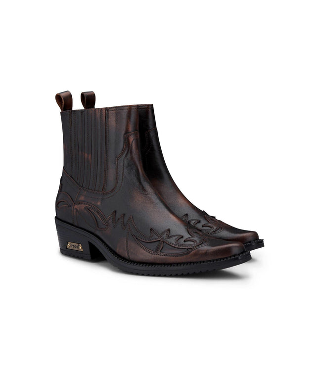 Mens Black/Brown Winklepicker Cowboy Ankle Boots