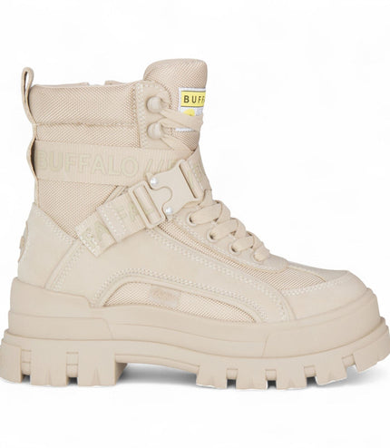 Buffalo Womens Beige Chunky Platform High Ankle Combat Boots - ASPHA-COM1