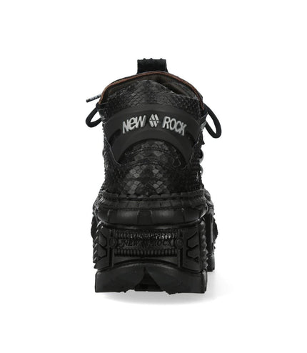 New Rock M-106Wall-C65 Python Black Leather Platform Ankle Boots