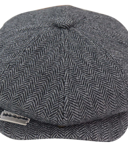 Mens Peaky Blinders Tweed Gatsby Flat Baker Hat With Razor Blade