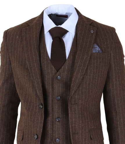 Men's Brown Pinstripe 3 Piece Slim Fit Formal Dinner Suit