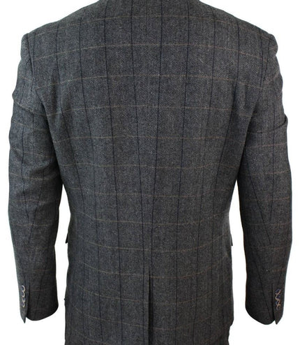 Mens 3 Piece Charcoal Grey Check Tweed Herringbone Vintage Classic Suit