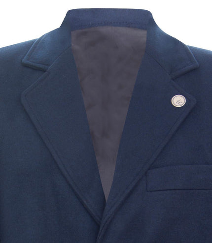 Men's Long Navy Wool Slim Fit Overcoat