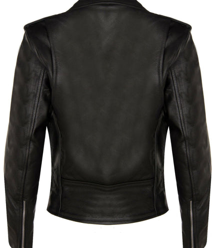 Women's Cowhide Brando Leather Biker Jacket-Murcia - Black