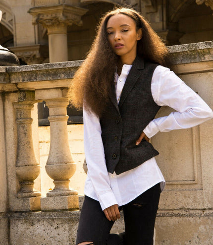 Womens Tweed 1920s Herringbone Charcoal Waistcoat