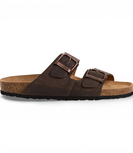 Tamaris Men's Brown Leather Slip-On Footbed Slipper Sandals