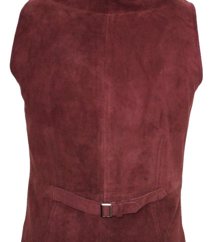 Mens Classic Smooth Goat Suede Leather Waistcoat-Exeter - Burgundy