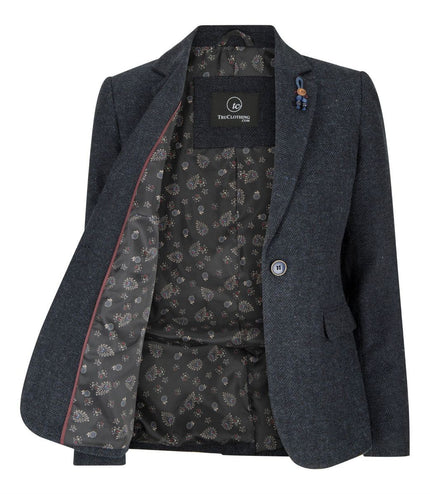 Womens Tweed 1920s Herringbone Navy Blazer