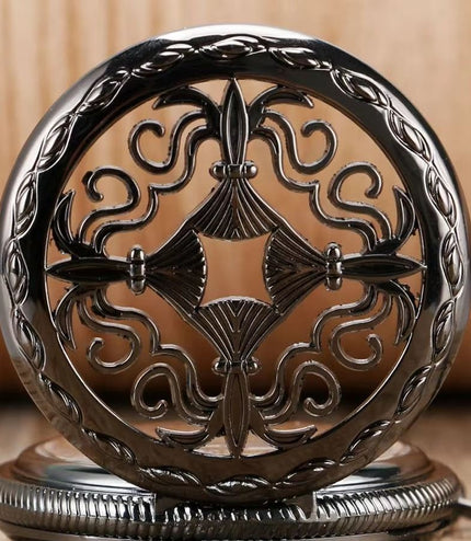 Vintage Black Alloy Mechanical Skeleton Brass Pocket Watch