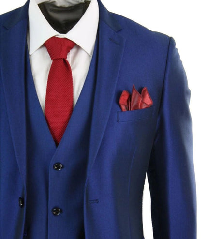 Mens 3 Piece Shiny Royal Blue Classic Suit