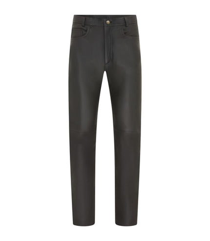 Mens Black Lamb Leather 501 Biker Jeans - Istanbul