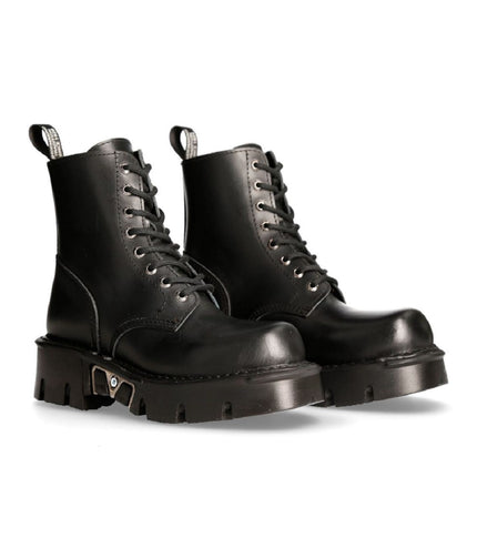 New Rock Unisex Black Gothic Military Biker Boots- Mili084N-S3