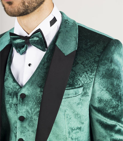 Men's Green 3 Piece Velvet Wedding Tuxedo Formal Suit