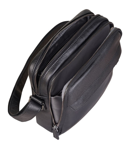 Genuine Leather Black Vintage Messenger Crossbody Travel Bag - Hawthrone