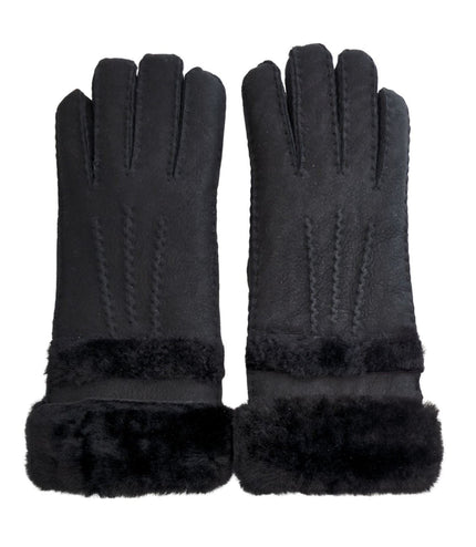 Infinity Leather Womens Black Sheepskin Suede Gloves with Roll Up/Down Cuff