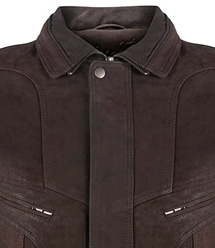 Mens Classic Harrington Bomber Leather Jacket-Minsk - Brown