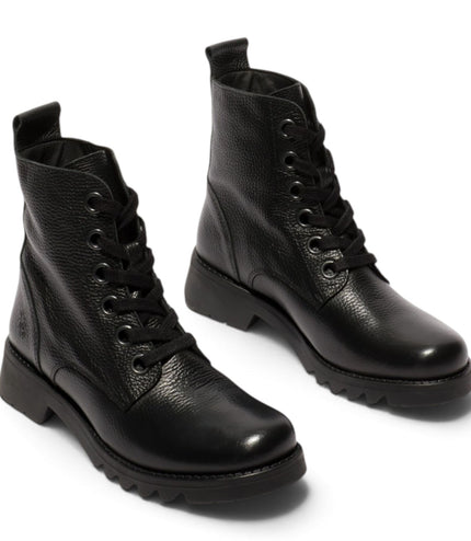 Fly London Womens Black Leather Lace-Up Heeled Ankle Boots - RAMY488