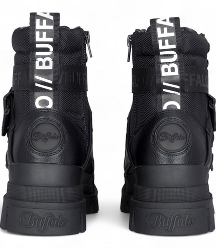 Buffalo Womens Black Chunky Platform High Ankle Combat Boots - ASPHA-COM1