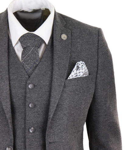 Mens 3 Piece Grey Wool Tweed Vintage Retro Suit