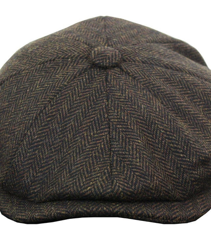Mens Peaky Blinders Brown Tweed Gatsby Flat Baker Hat