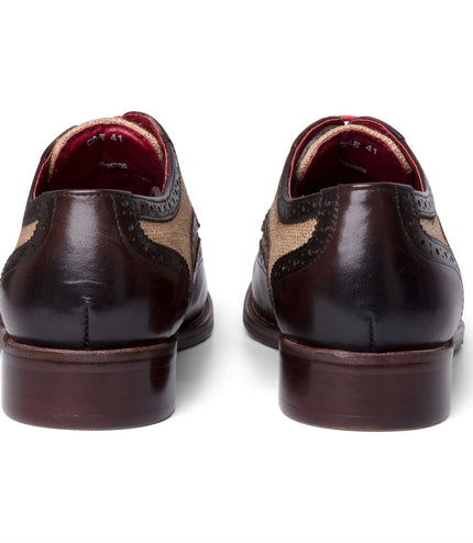 Justin Reess Men's Brown Leather Canvas Detailing Brogue Shoes - Cole