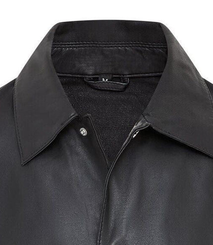 Mens Black Leather Trucker Western Unlined Shirt Jacket - Abilene