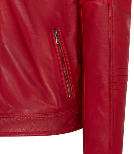 Mens Quilted Biker Leather Jacket Racing Jacket - Red