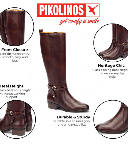 Pikolinos Women's Knee High Tall Caoba Brown Leather Boots - Daroca
