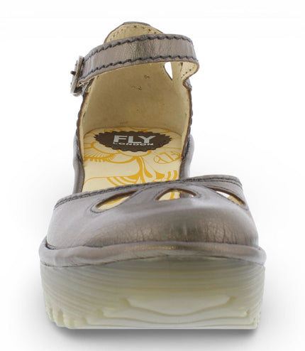 Fly London Women's Yuna Bronze Brown Leather Wedge Sandals