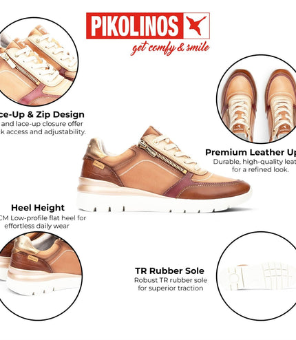 Pikolinos Women's Tan Beige Leather Sneakers Trainer Shoes - Cantabria