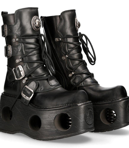 New Rock Metallic Black Leather Neptuno Gothic Boots - 373-S2
