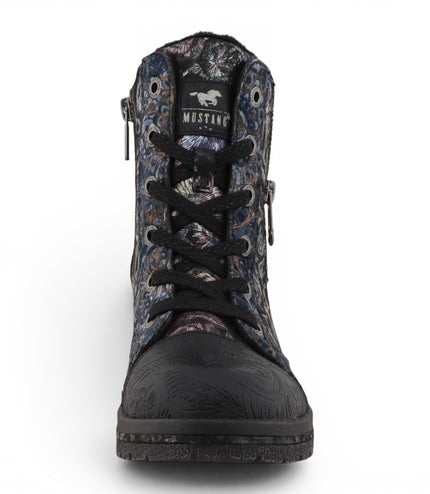 Mustang Women's Black Floral Lace-Up Winter Ankle Boots - M0092001