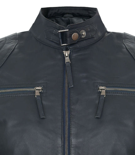 Mens Moto Leather Biker Jacket-Taiwan - Navy