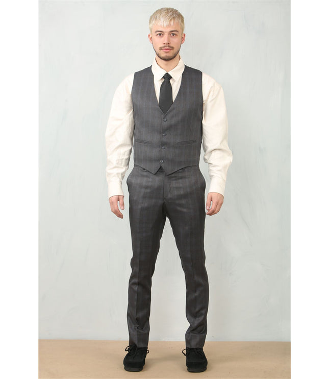 Men's 3 Piece Prince Of Wales Charcoal Suit Workwear