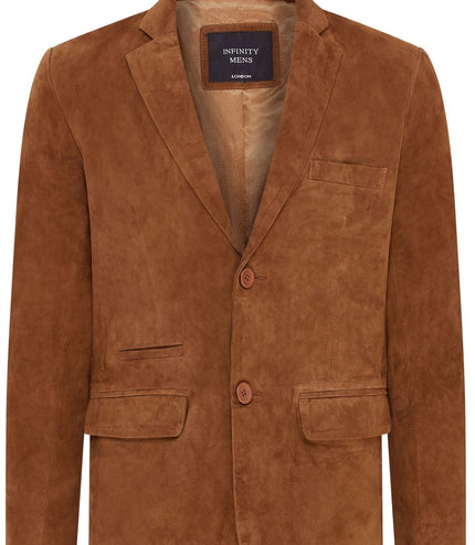 Mens Suede Blazer Jacket Soft Real Italian Leather Fitted Vintage Coat - Tan