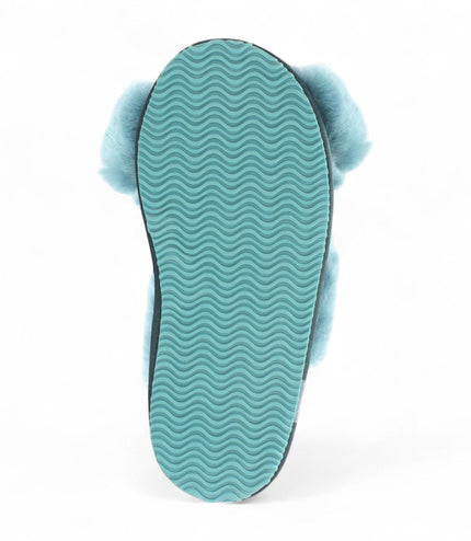Women's Sheepskin Slippers Teal Warm Winter Fur Crossover - Snowbelle