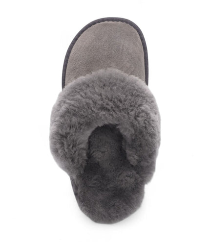 Women's Genuine Sheepskin Grey Suede Mule Winter Slippers - Luna
