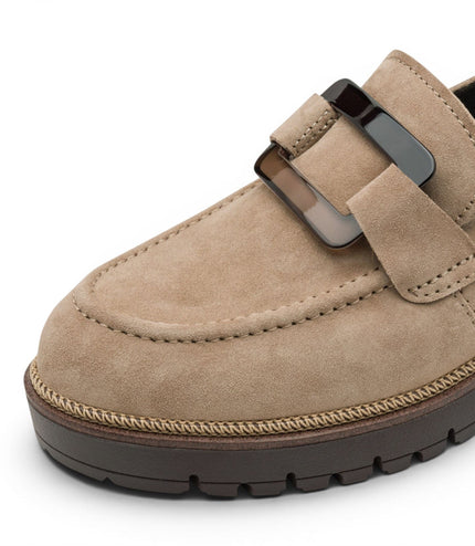 Tamaris Women's Beige Suede Leather Loafer Casual Shoes - 24722-43